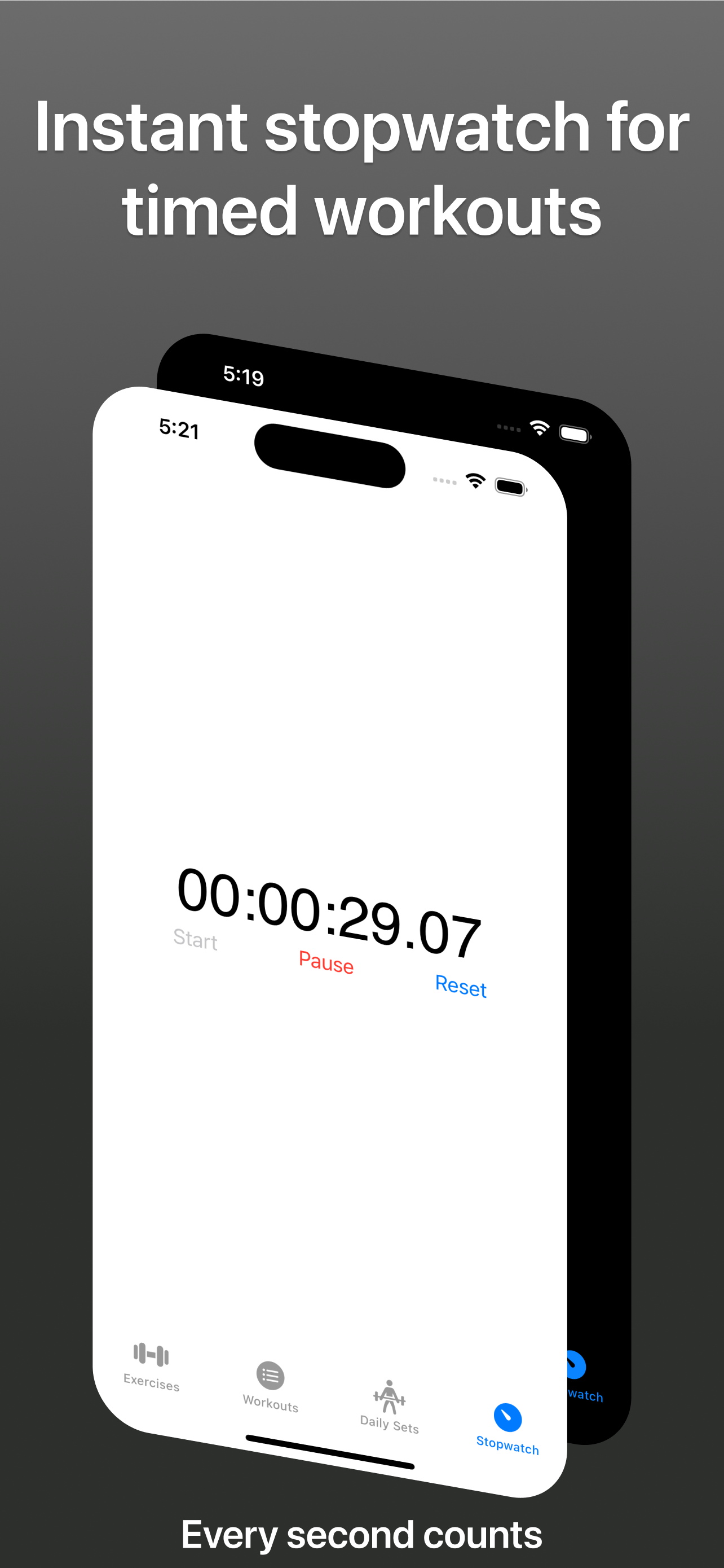 Instant stopwatch for timed workouts